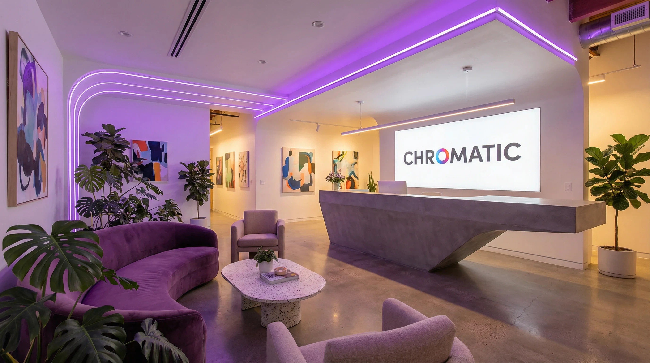 黄色仓库现代化办公空间和接待区