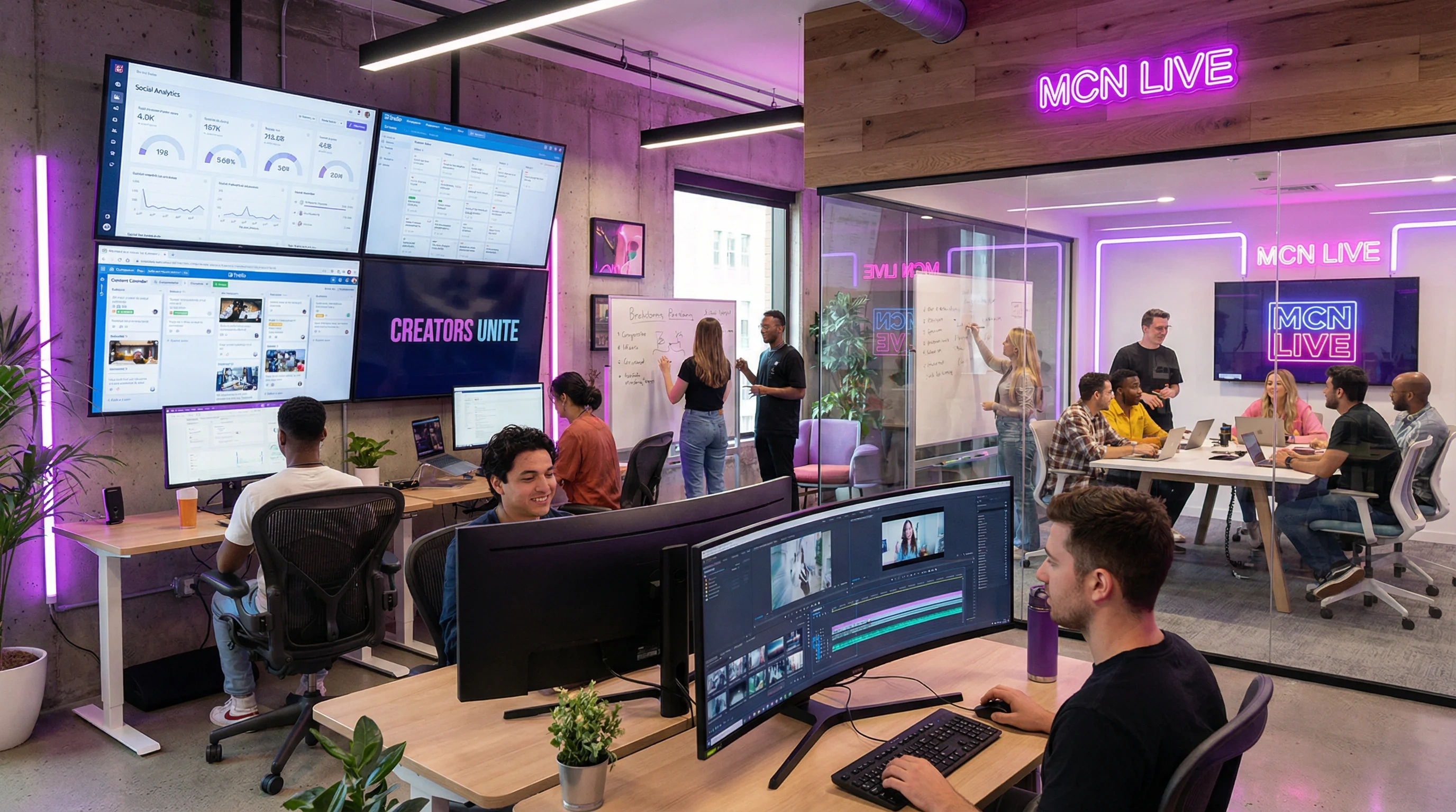 黄色仓库专业团队在现代化办公室协作工作