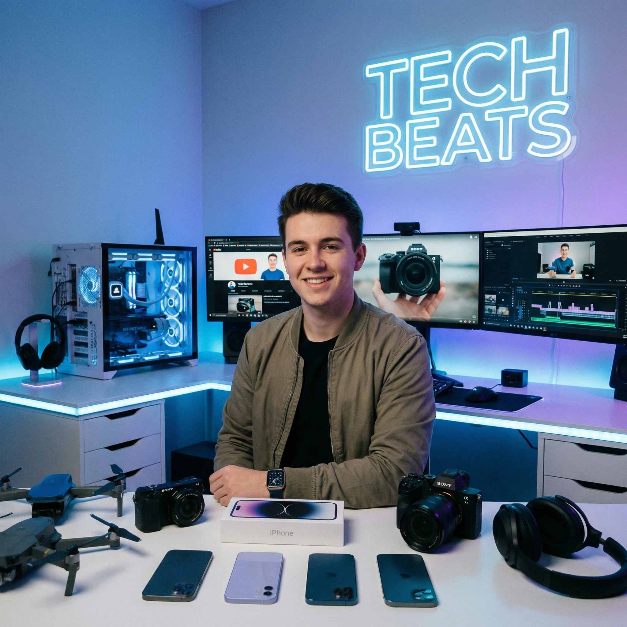 黄色仓库签约科技达人极客小王在工作室进行数码产品评测